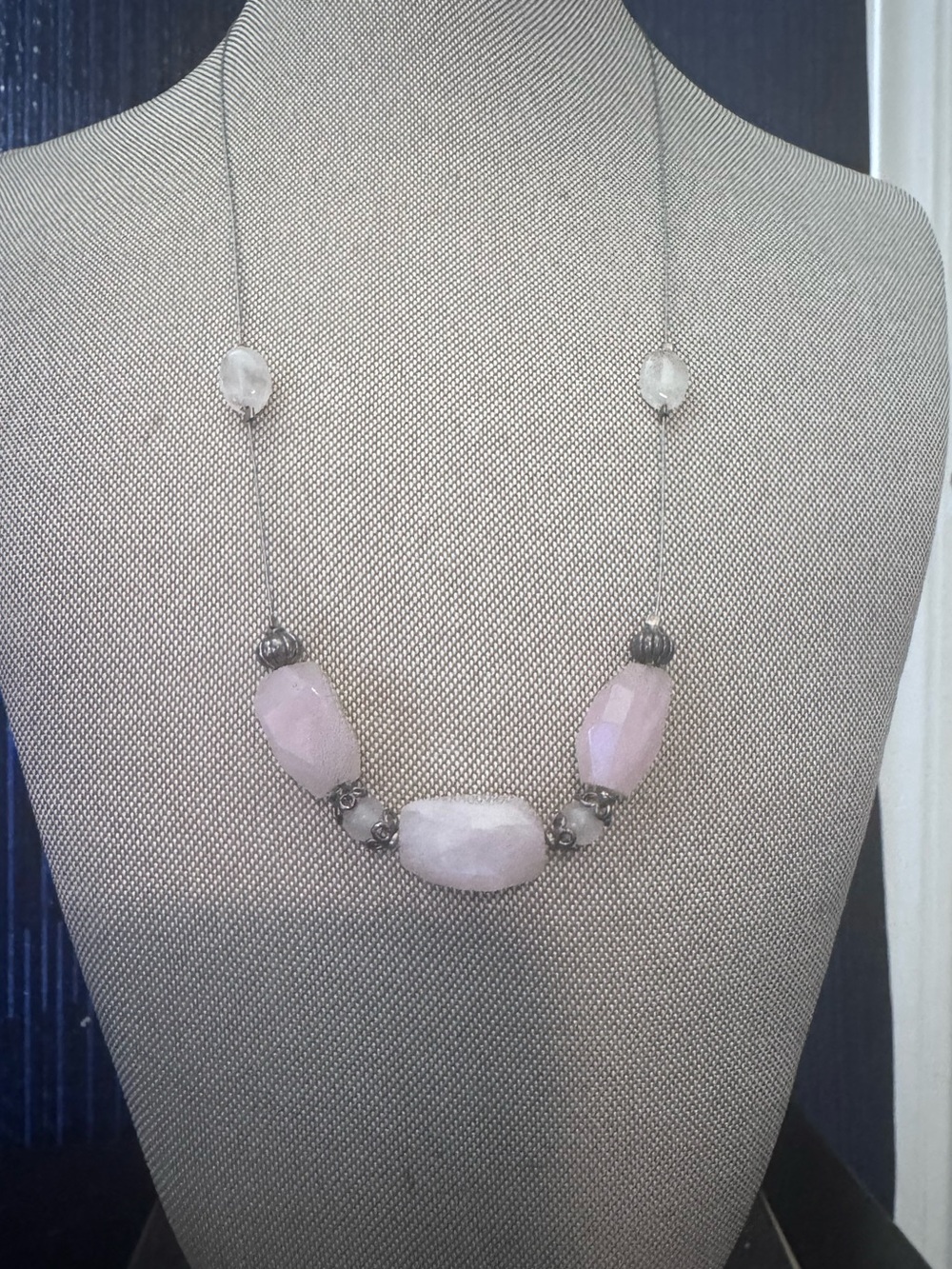Rose Quartz Bead Necklace with Silver Accents